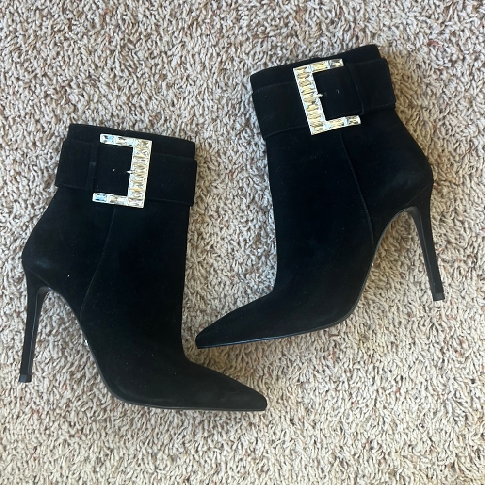 Michael Kors suede booties with jeweled buckle